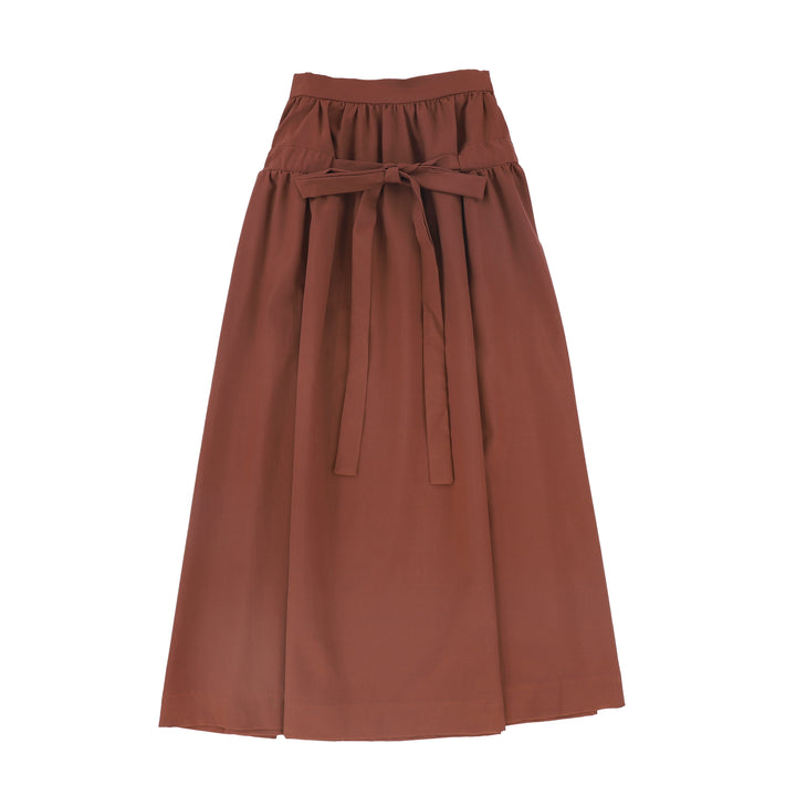 C-22077-Gathered Tie Maxi Skirt -Rust