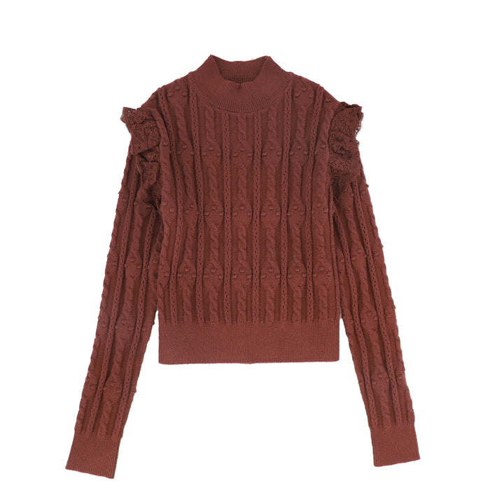C-22081-Lace Pointelle Sweater -Rust