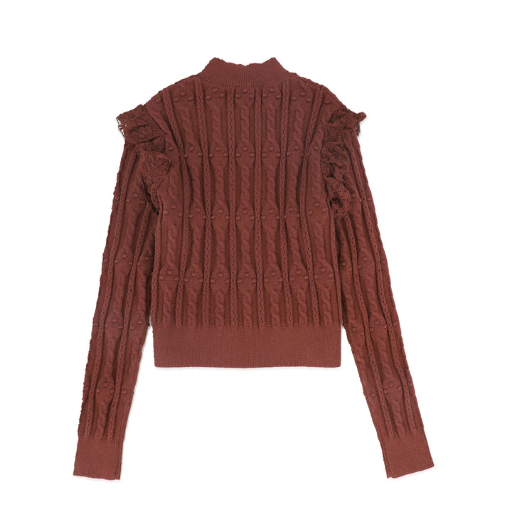 C-22081-Lace Pointelle Sweater -Rust