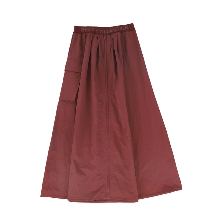 C-22685-Zipper Cargo Skirt -Rust