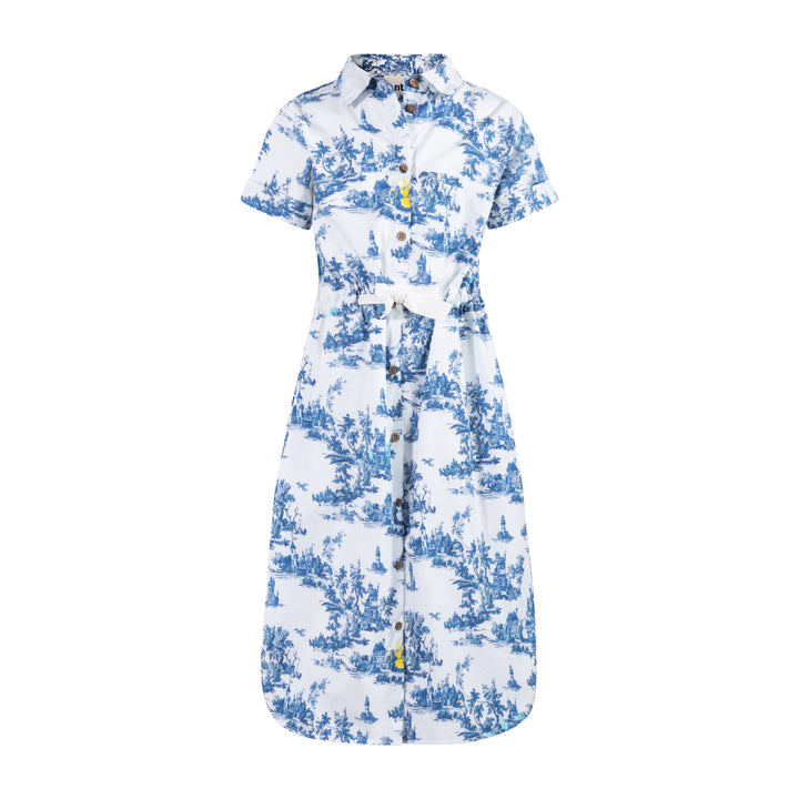 103B Safari Dress - Blue Toile de Jouy