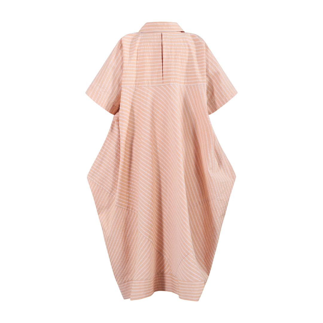 105B Geometric Shirt Dress - Orange hazelnut seersucker