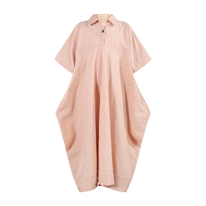 105B Geometric Shirt Dress - Orange hazelnut seersucker