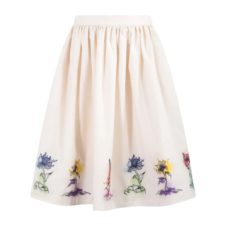 204 Gathered Skirt - White with Floral
