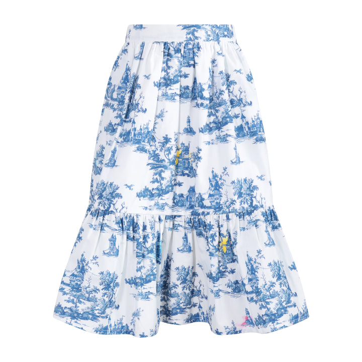 203 Gathered Skirt - White with Floral