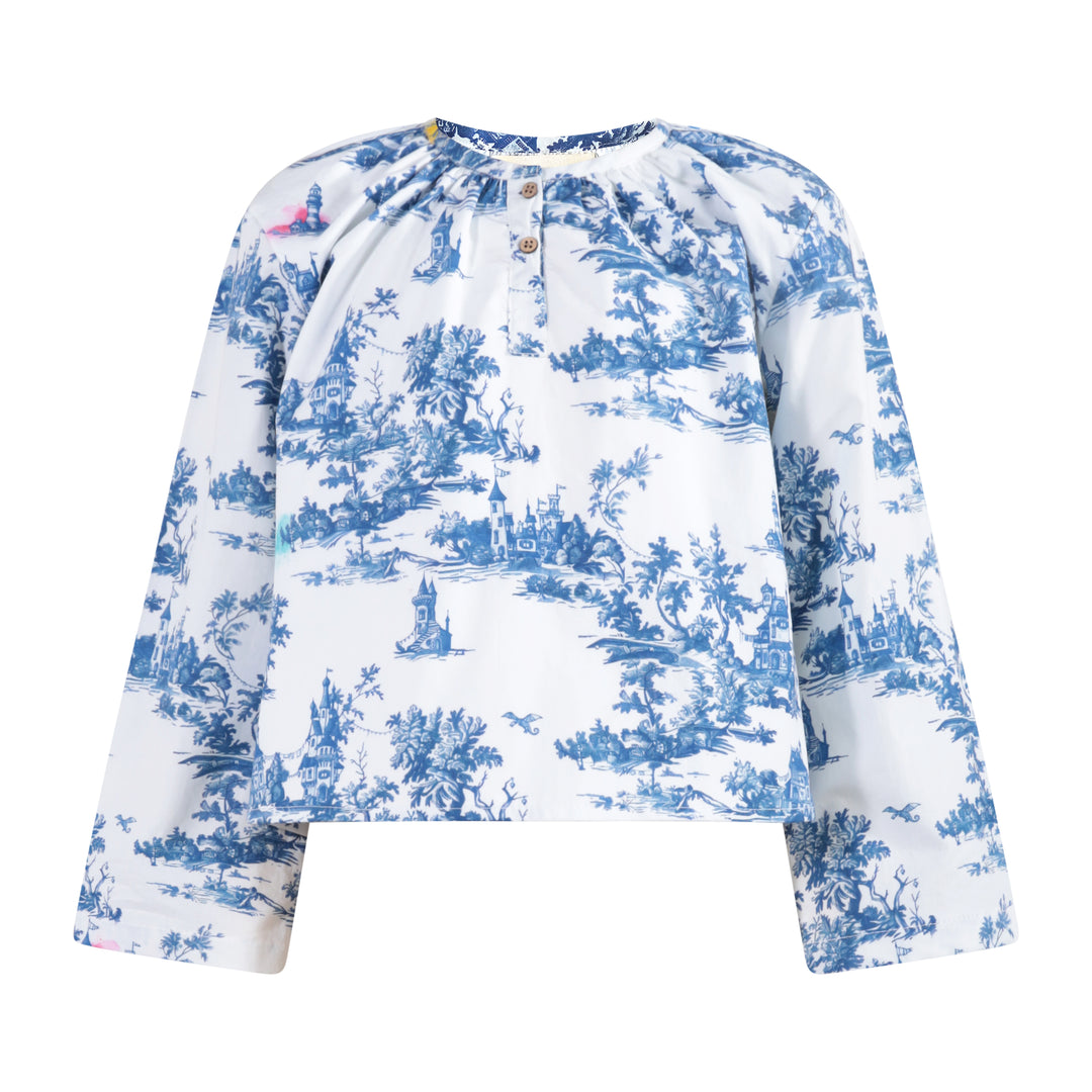702B Blouse top - Blue Toile de Jouy