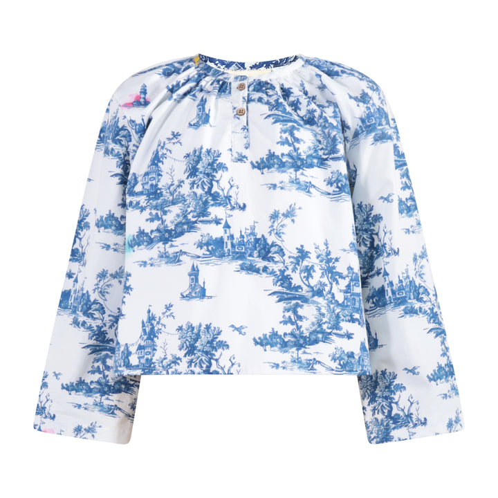 702B Blouse top - Blue Toile de Jouy