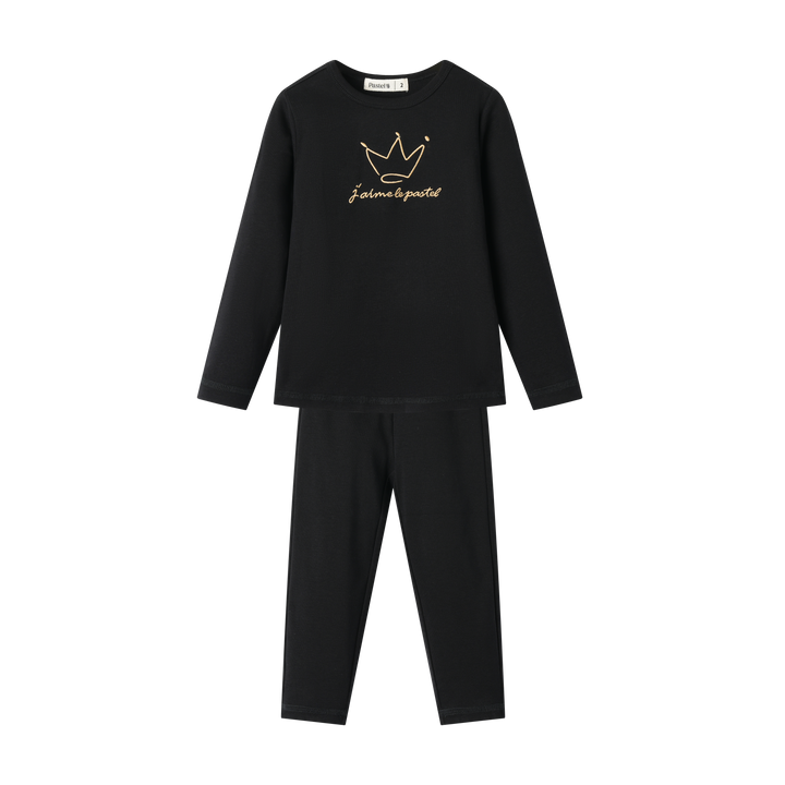 PAJAMA SET WITH CROWN-BLACK