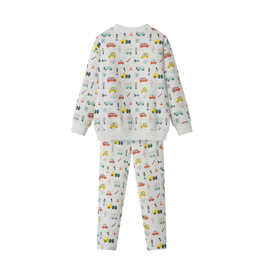 COLORFUL CARS PAJAMA SET-WHITE MULTI