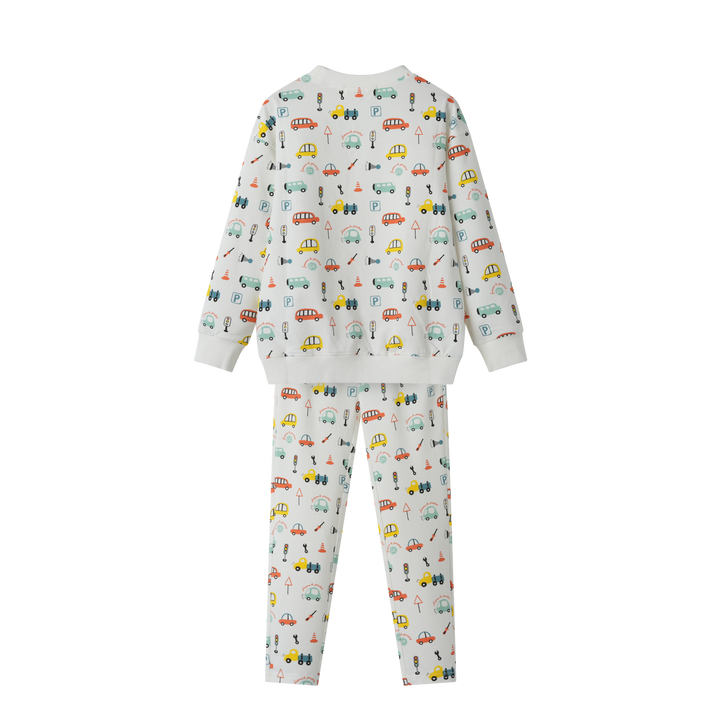 COLORFUL CARS PAJAMA SET-WHITE MULTI