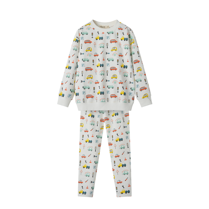 COLORFUL CARS PAJAMA SET-WHITE MULTI