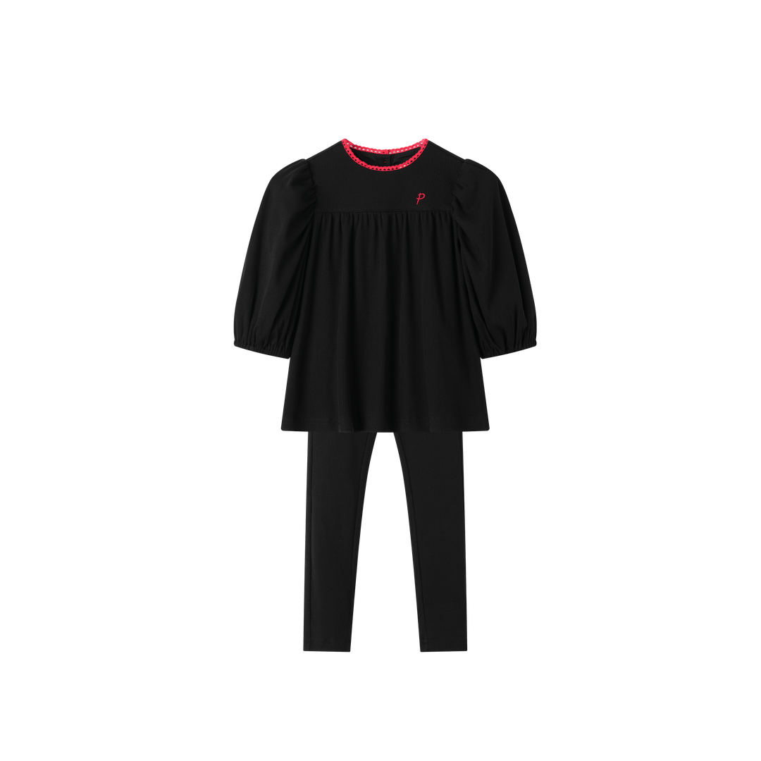 HIGH YOKE ROBE SET WITH EMBROIDERY-BLACK