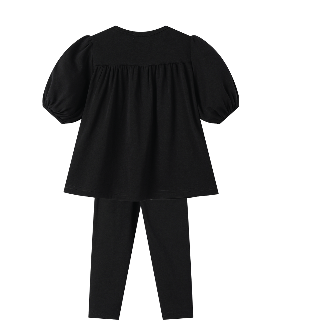 HIGH YOKE TUCKS ROBE SET-BLACK