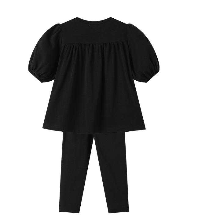 HIGH YOKE TUCKS ROBE SET-BLACK