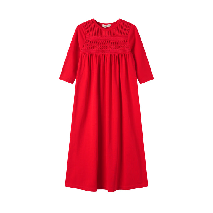 HIGH YOKE TUCKS MAXI DRESS-RED