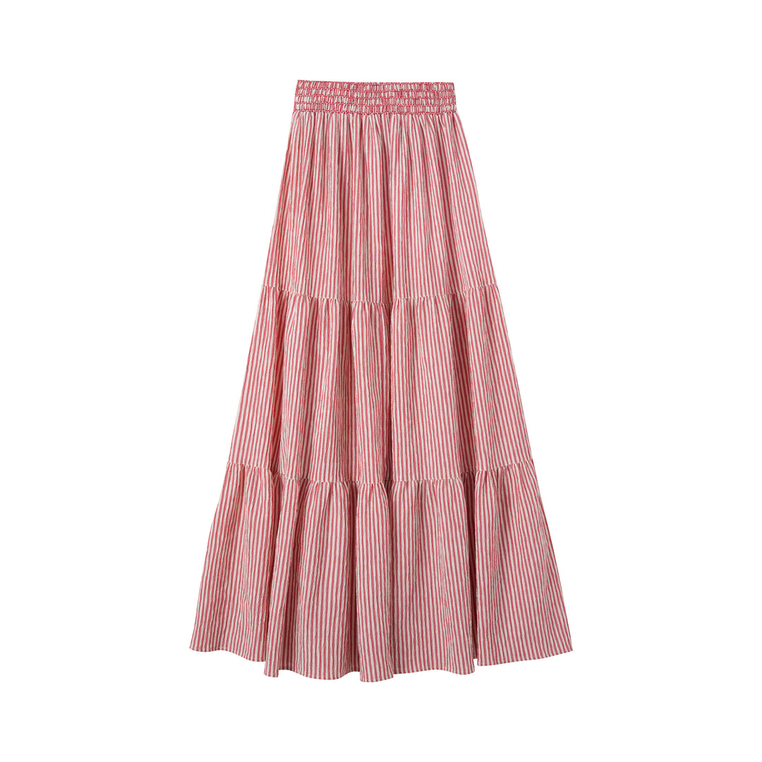 STRIPED TIERED MAXI SKIRT-STRIPED SHERBET