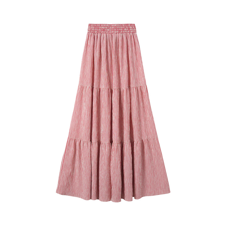 STRIPED TIERED MAXI SKIRT-STRIPED SHERBET