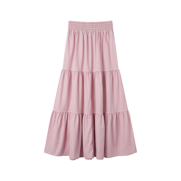 TIERED MAXI SKIRT-PINK