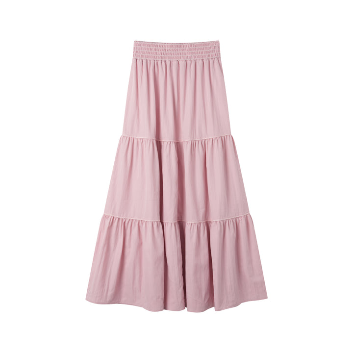 TIERED MAXI SKIRT-PINK