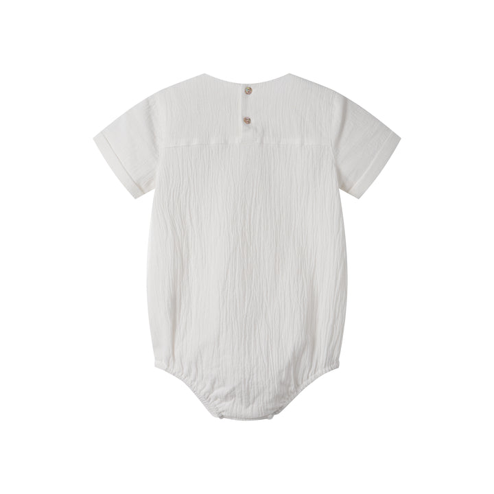 LINEN ROMPER WITH SMOCKING-WHITE