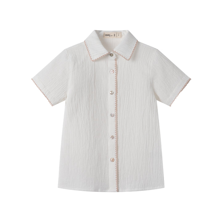 SHORT SLEEVE SHIRT WITH TRIM-WHITE