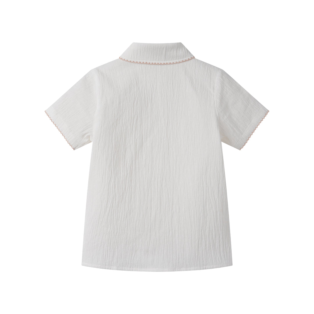 SHORT SLEEVE SHIRT WITH TRIM-WHITE