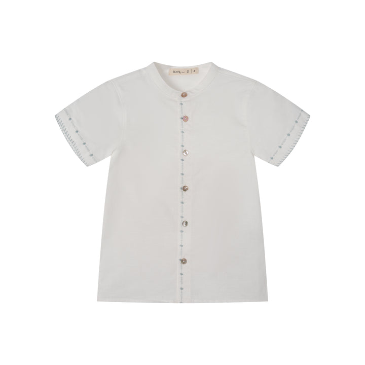 SHORT SLEEVE SHIRT WITH EMBROIDERY-WHITE/SAGE