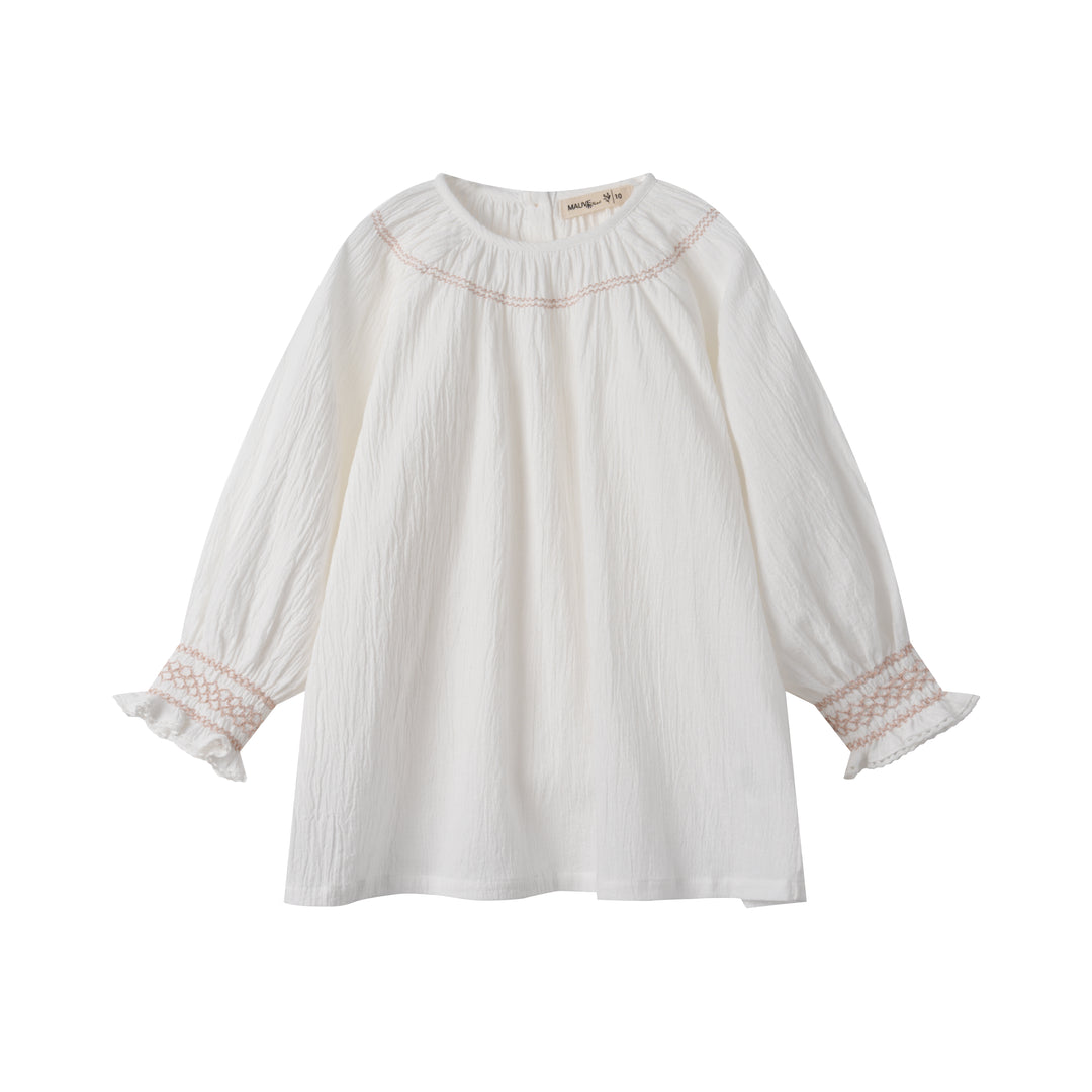 LINEN BLOUSE WITH SMOCKING-WHITE