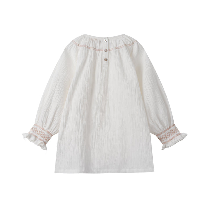 LINEN BLOUSE WITH SMOCKING-WHITE