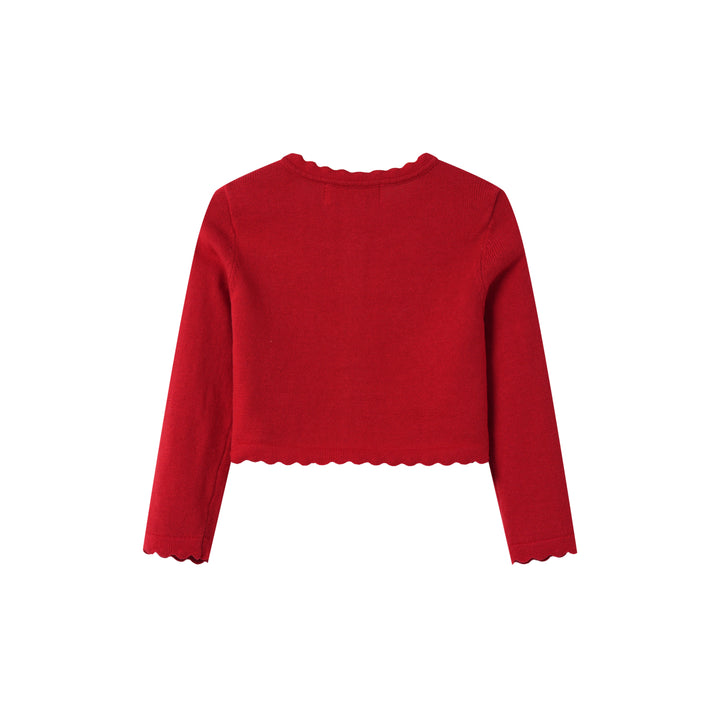 CARDIGAN WITH SCALLOPED EDGING-RED