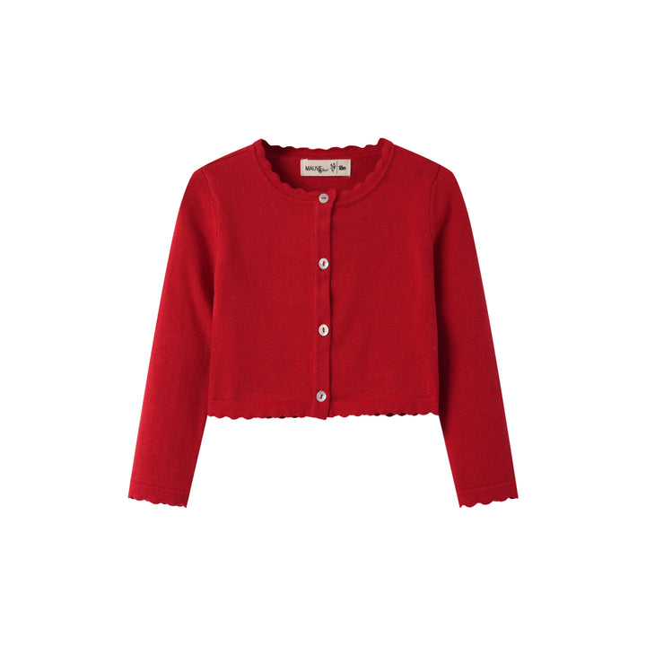 CARDIGAN WITH SCALLOPED EDGING-RED