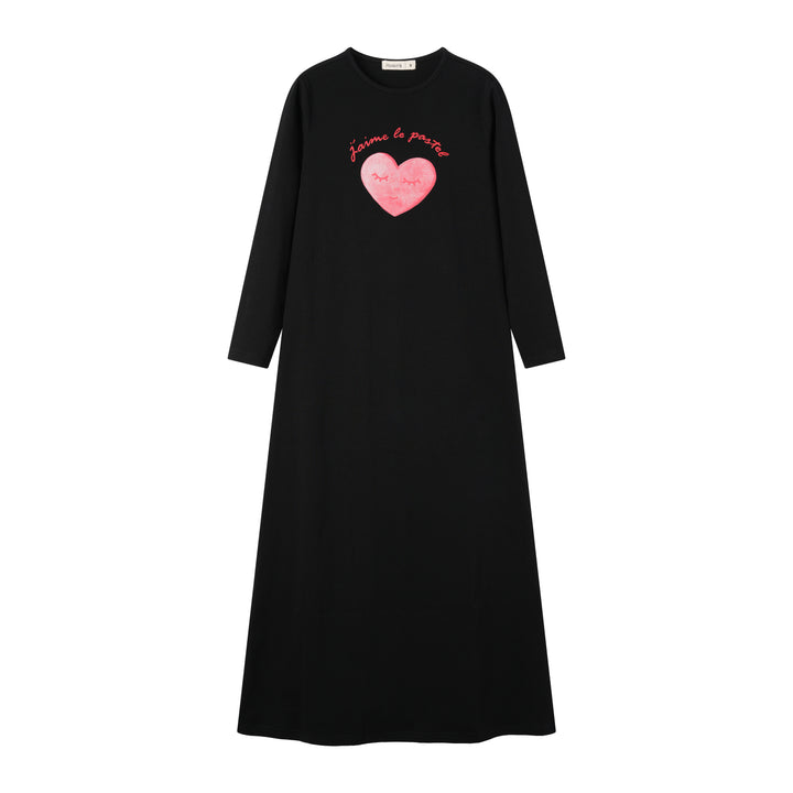 CENTER HEART NIGHTGOWN-BLACK