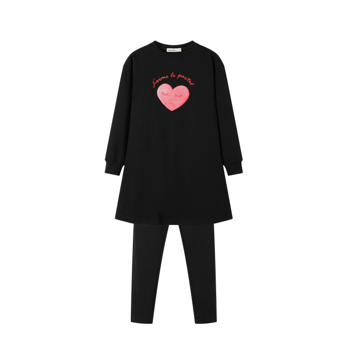 CENTER HEART NIGHTSHIRT-BLACK