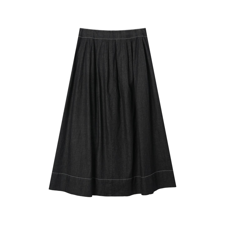 MIDI SOFT PLEATED SKIRT-BLACK DENIM