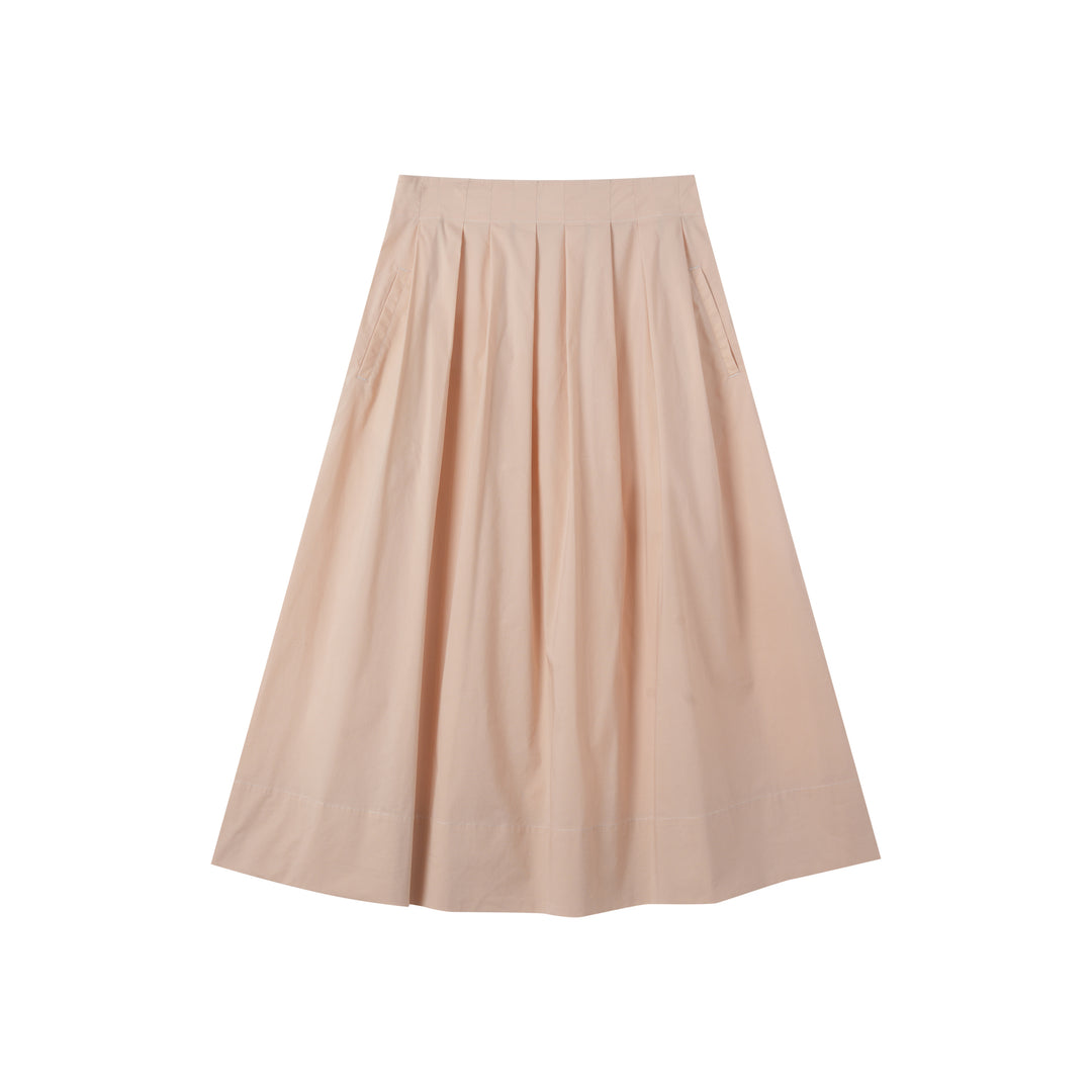 MIDI SOFT PLEATED SKIRT-BEIGE