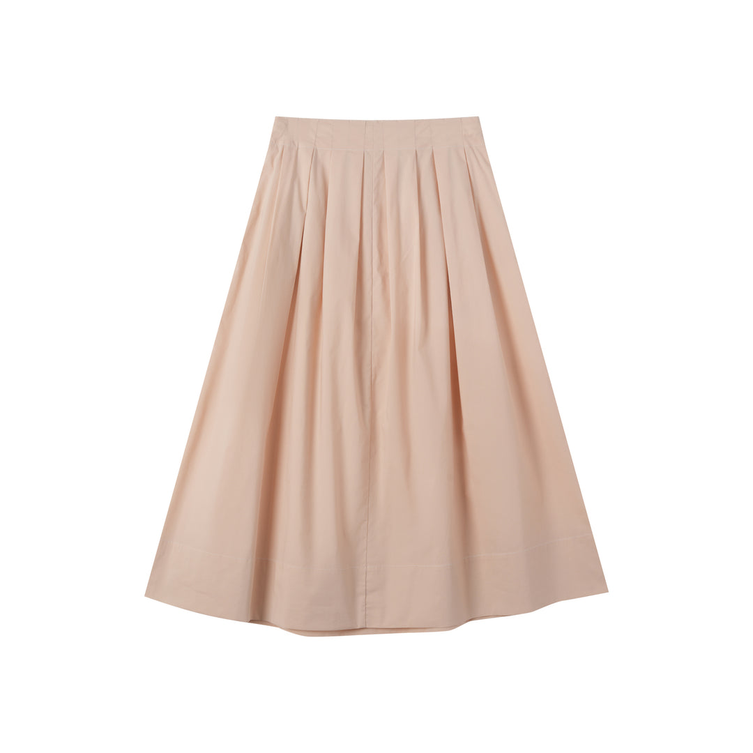 MIDI SOFT PLEATED SKIRT-BEIGE