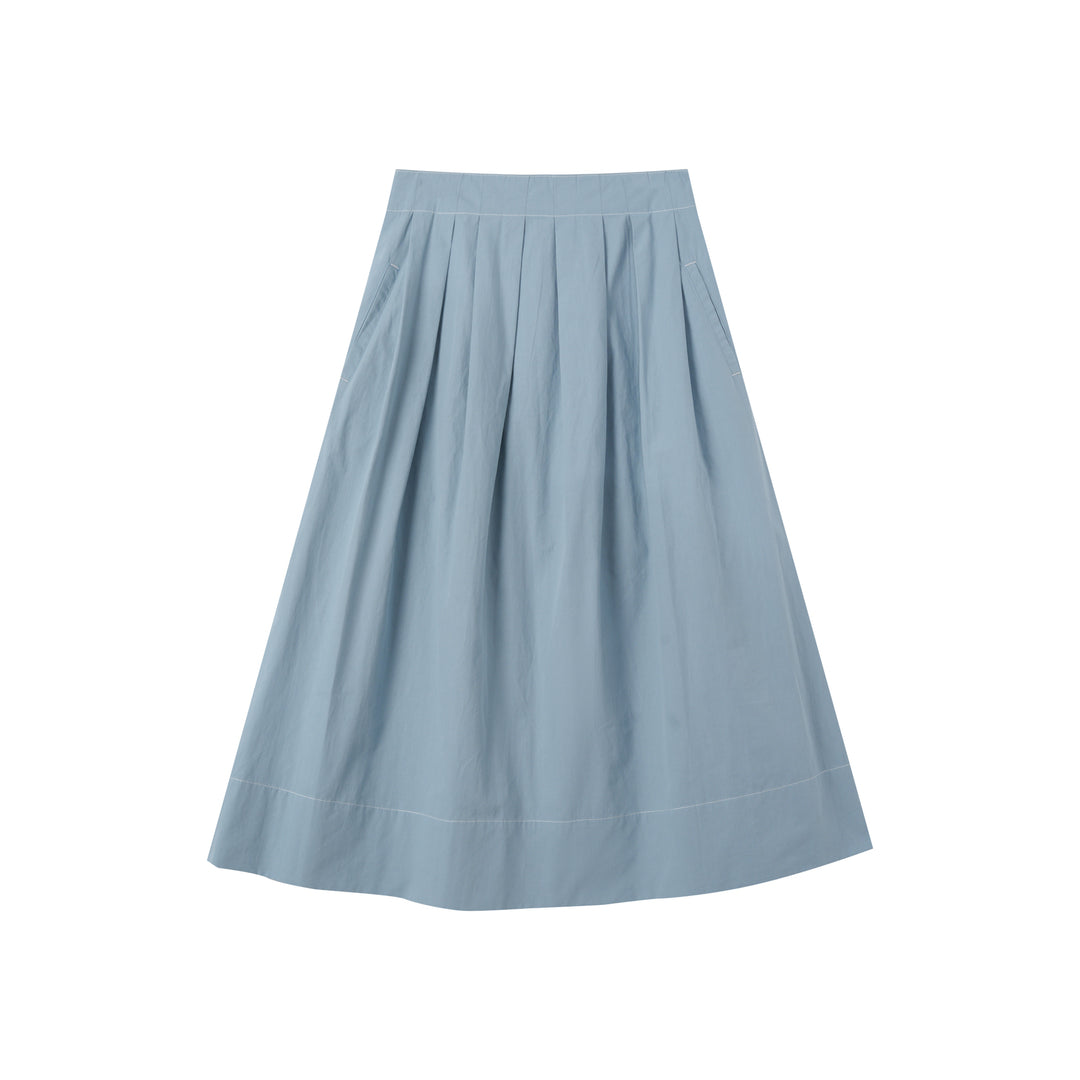 MIDI SOFT PLEATED SKIRT-LIGHT BLUE