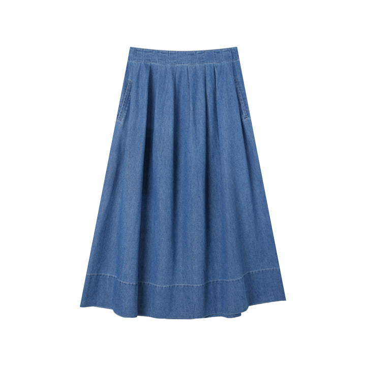 MIDI SOFT PLEATED SKIRT-DENIM