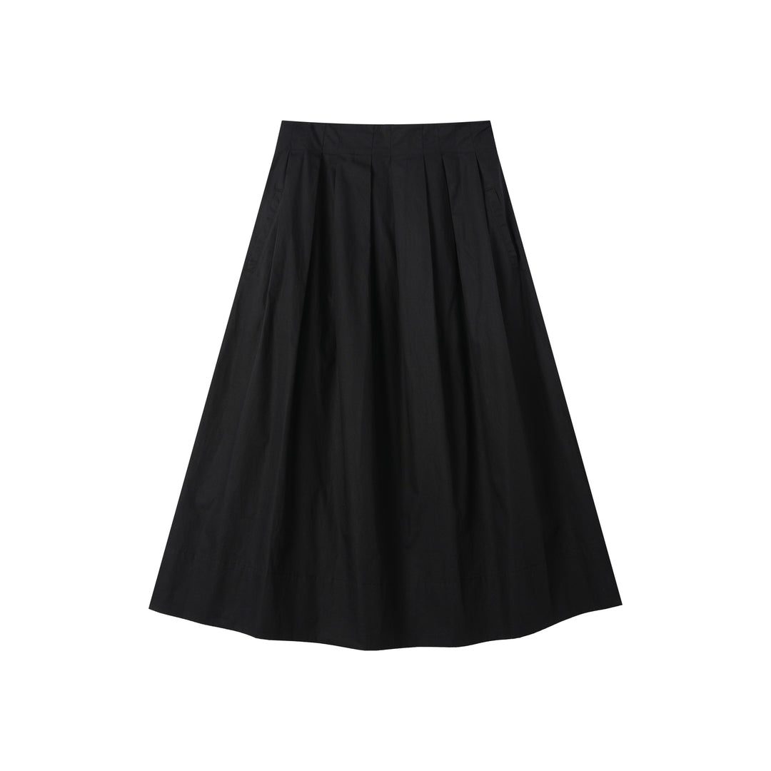 MIDI SOFT PLEATED SKIRT-BLACK