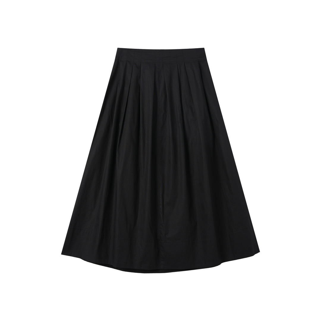 MIDI SOFT PLEATED SKIRT-BLACK