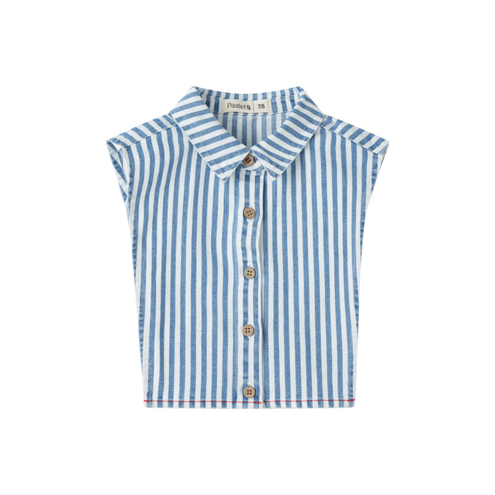 STRIPED BIB COLLAR-DENIM STRIPED