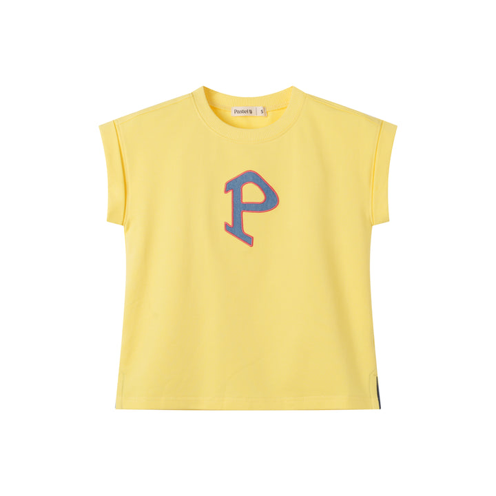 "P" EMBLEM SHORT SLEEVE SWEAT-YELLOW