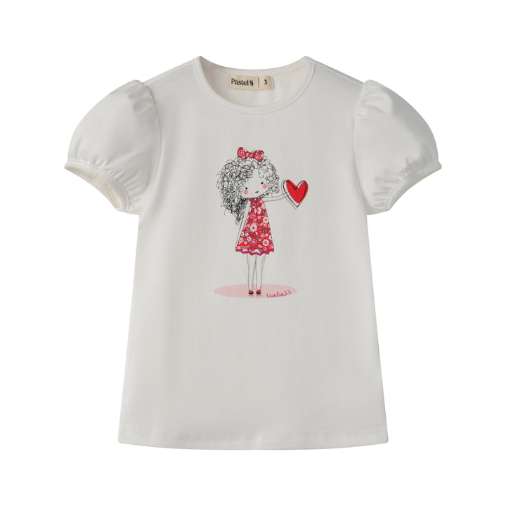 LITTLE GIRL SHORT SLEEVE HEART TEE-WHITE