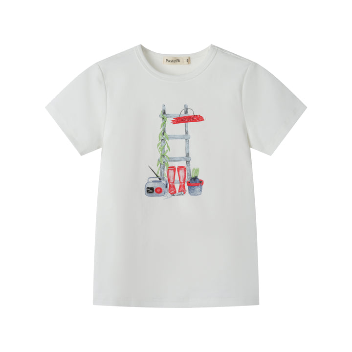 SHORT SLEEVE T-SHIRT WITH PLANTING PRINT-WHITE