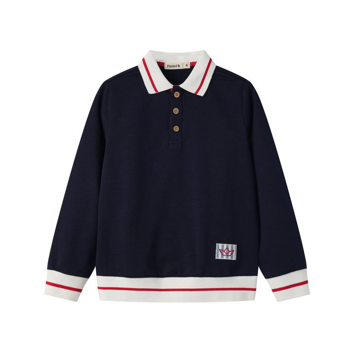 LONG SLEEVE POLO-NAVY