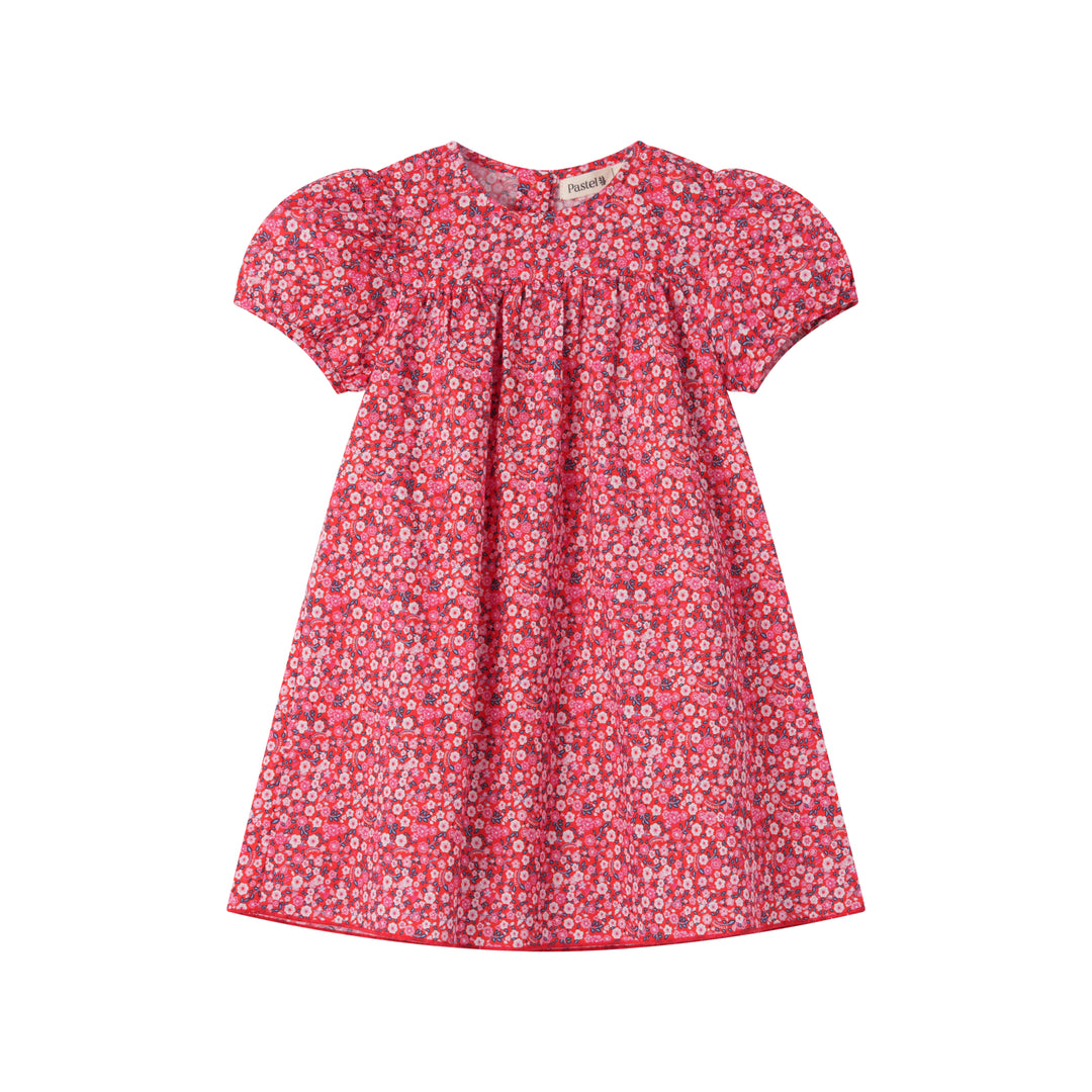 FLORAL YOKE DRESS WITH CAP SLEEVES-LIBERTY RED