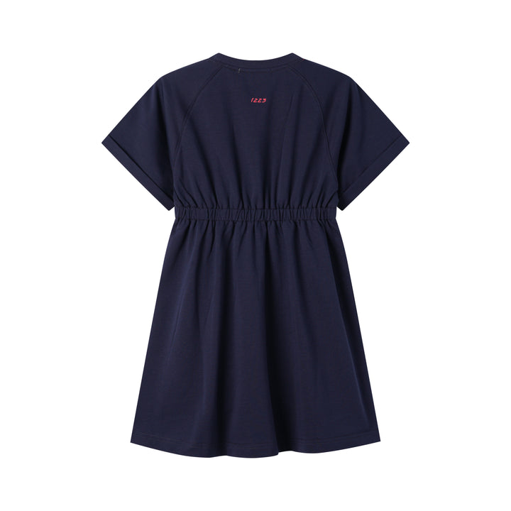 CAP SLEEVE DRESS WITH FLOWERS-NAVY