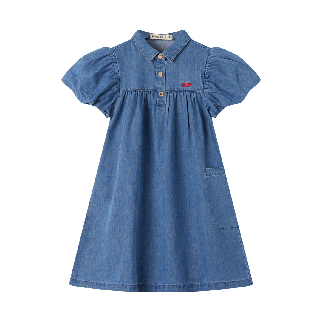 CAP SLEEVE DENIM SHIRTDRESS-DENIM