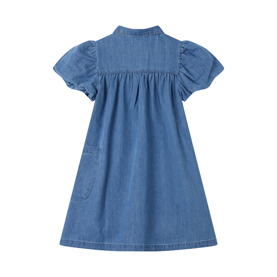 CAP SLEEVE DENIM SHIRTDRESS-DENIM