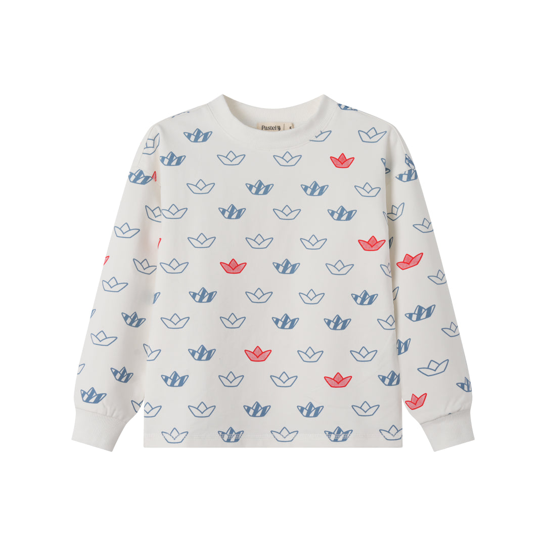 GIRLS SAILING PRINT SWEATSHIRT-WHITE MULTI